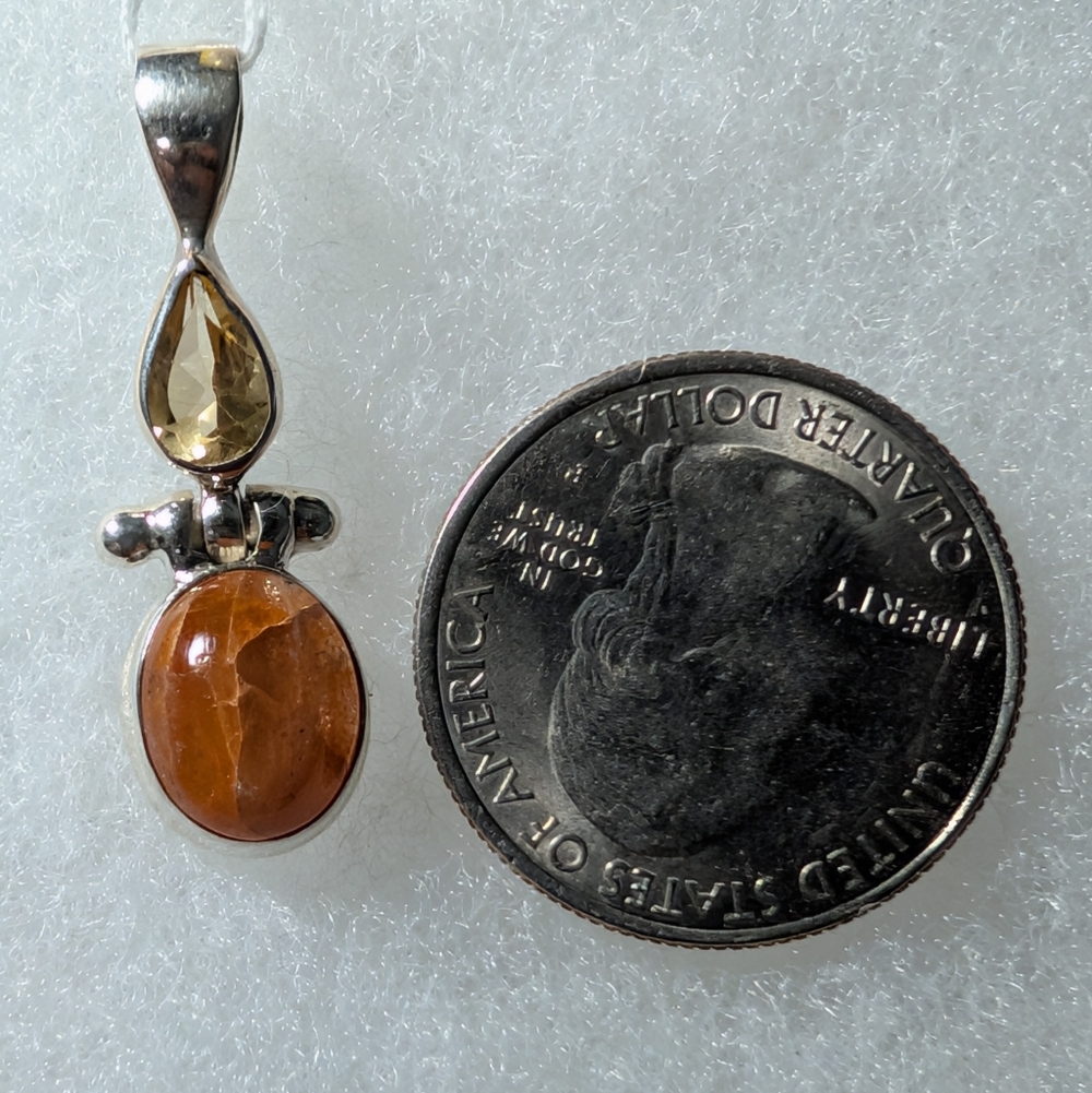 Sunstone And Citrine Set In 925 Sterling Silver Pendant - Picture 2 of 3